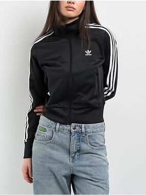 adidas Black Track Jacket with White Three-Stripes